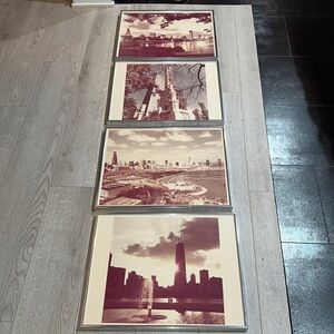 Set of 4 Vintage Framed Chicago Landmarks Photographs 20.25” x 16.25”